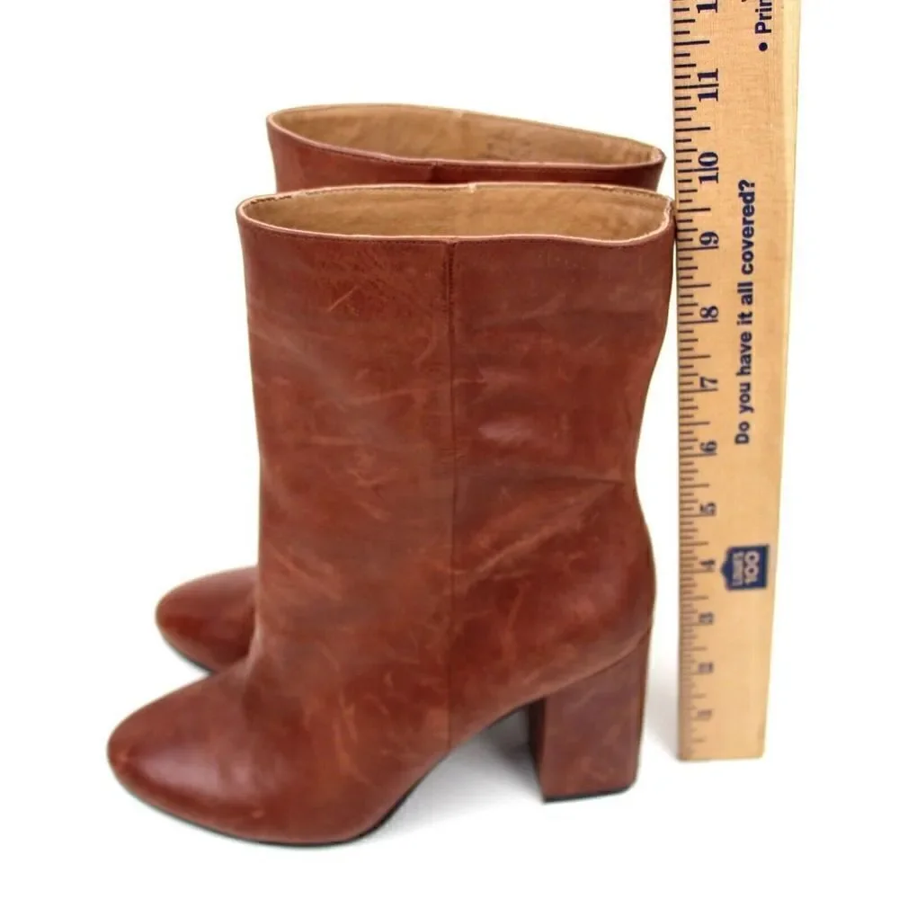 LUCKY BRAND BROWN GENUINE LEATHER MID HEEL ROUND TOE ANKLE BOOTS SHOES Sz 6.5M